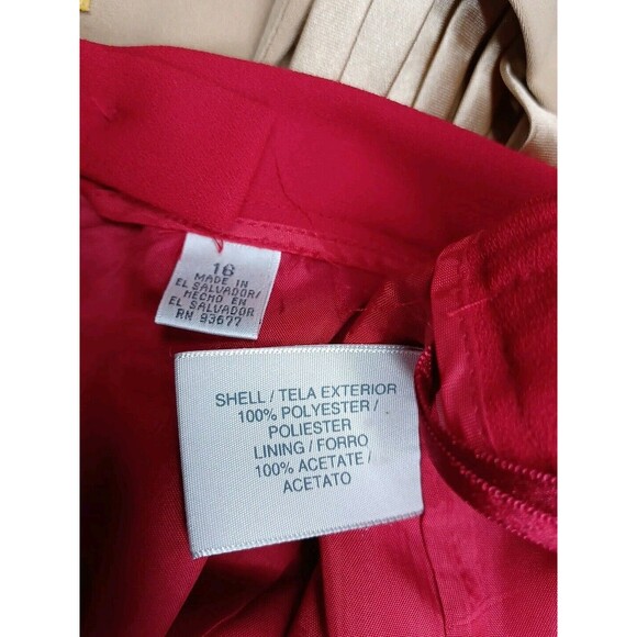 Psalm CIV / Jacqueline Ferrar jacket suit set beige red skirt blazer Sz 16 - Picture 11 of 12